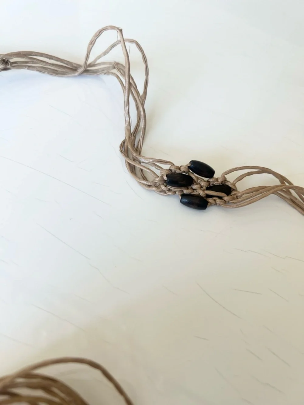 Vintage Boho Taupe Multi-Strand Belt with Black Beads Festival Coachella